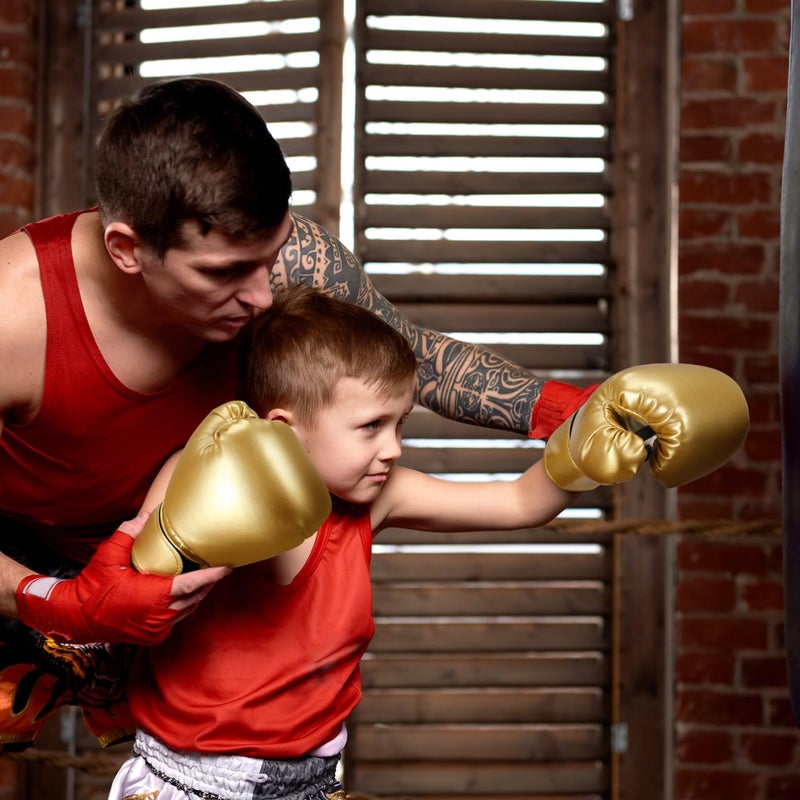 Garneck Kids Boxing Gloves Training Gloves Training Mitts PU Leather Sponge Filled for Toddler and Youth Golden - Image 2
